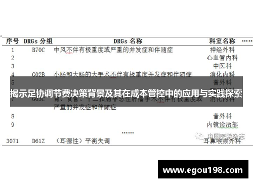 揭示足协调节费决策背景及其在成本管控中的应用与实践探索